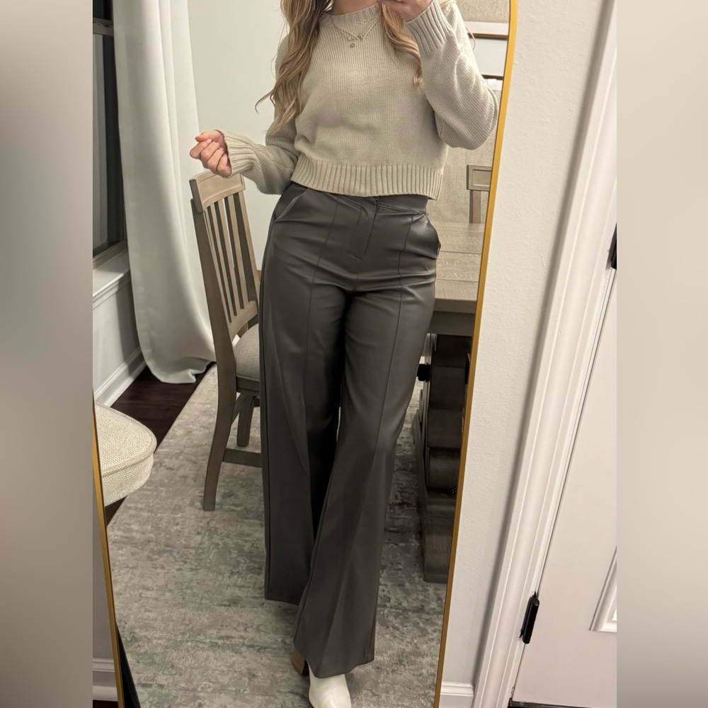 Faux Leather Gray Women's Woman’s Work Dress Pants - Picture 3 of 13